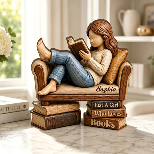 "Just A Girl Boy Who Loves Books" Personalized Wooden Block - Custom Reader Gift for Book Lovers