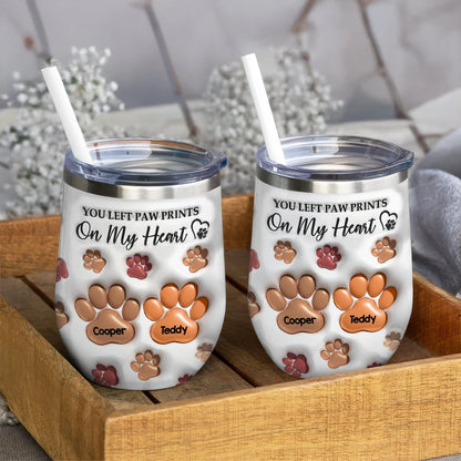 "You Left Paw Prints On My Heart" Personalized Wine Tumbler - Keepsake for Dog Lovers