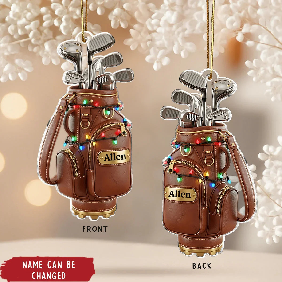 Personalized Golf Bag Christmas Ornament - Custom Acrylic Golf Lover Gift Idea for Him