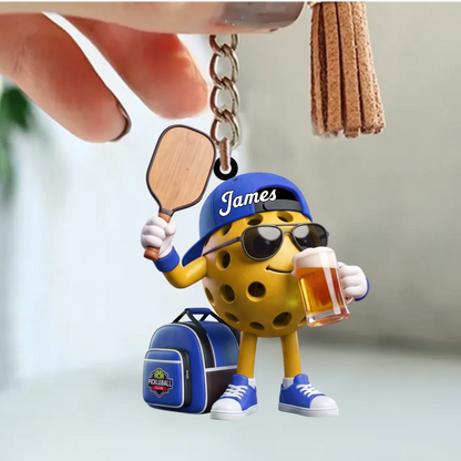 Personalized Pickleball Mascot Keychain - Custom Name Gift for Pickleball Players