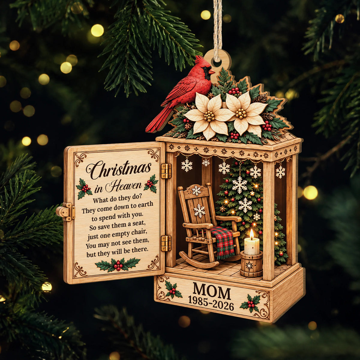 Christmas in Heaven Personalized Wooden Ornament - Custom Memorial Remembrance Keepsake for Family