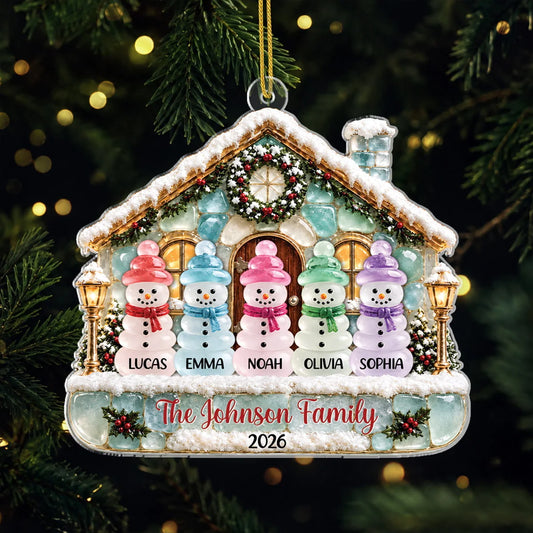 Snowman Family Personalized Christmas Acrylic Ornament - Custom Family Keepsake Gift