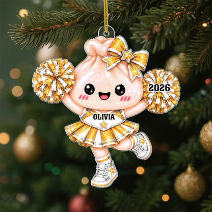 Squishy Cheerleader Dumpling Personalized Acrylic Ornament - Cute Christmas Gift for Cheerleaders