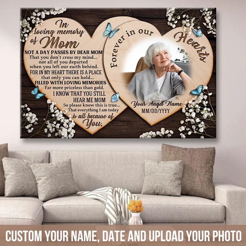 "In Loving Memory of Mom" Personalized Canvas / Poster - Custom Memorial Photo Wall Art Gift