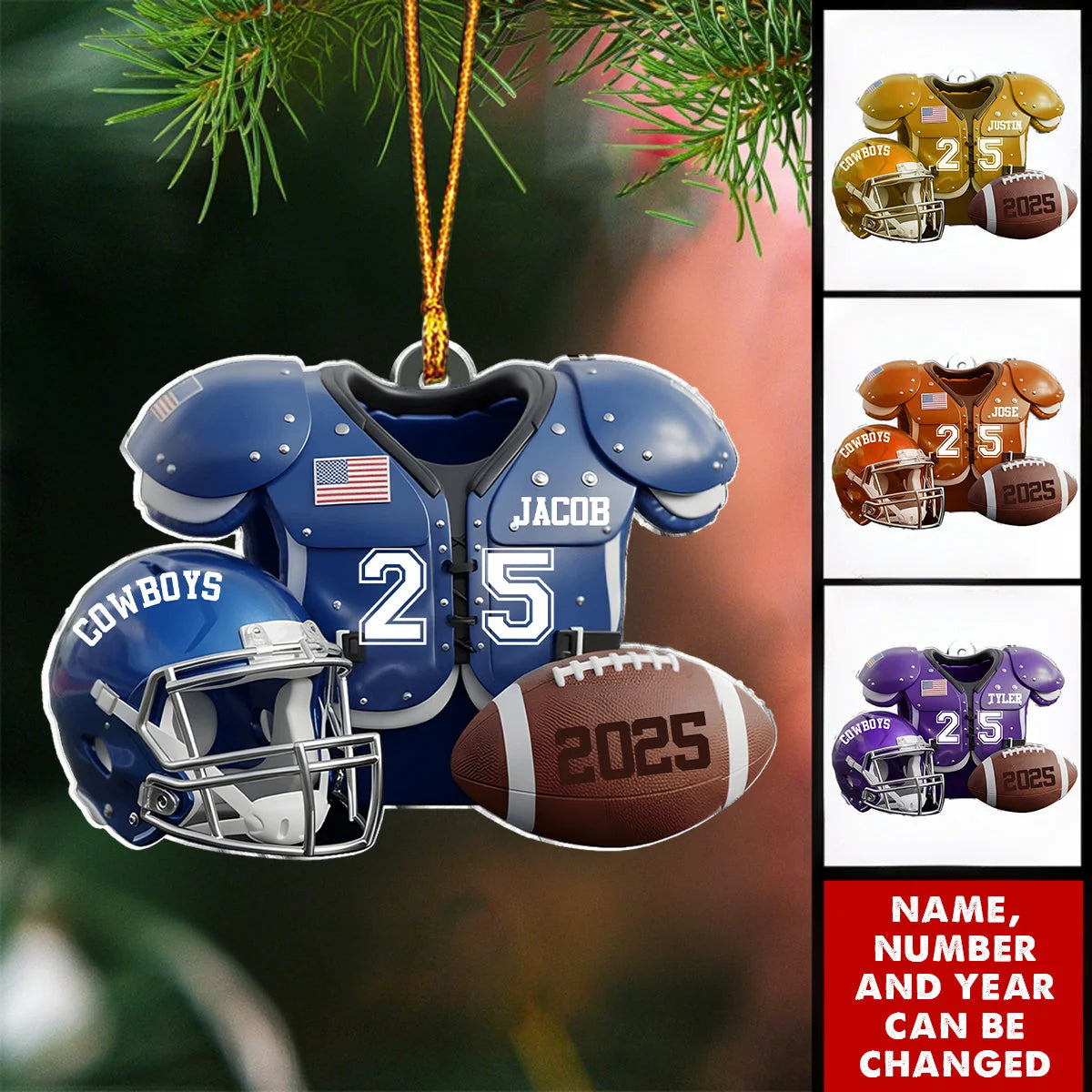 Custom Football Jersey & Helmet Acrylic Ornament - Personalized Christmas Keepsake