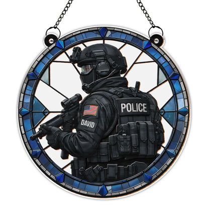 Personalized police officer suncatcher featuring custom name and tactical gear design for family decoration image 9