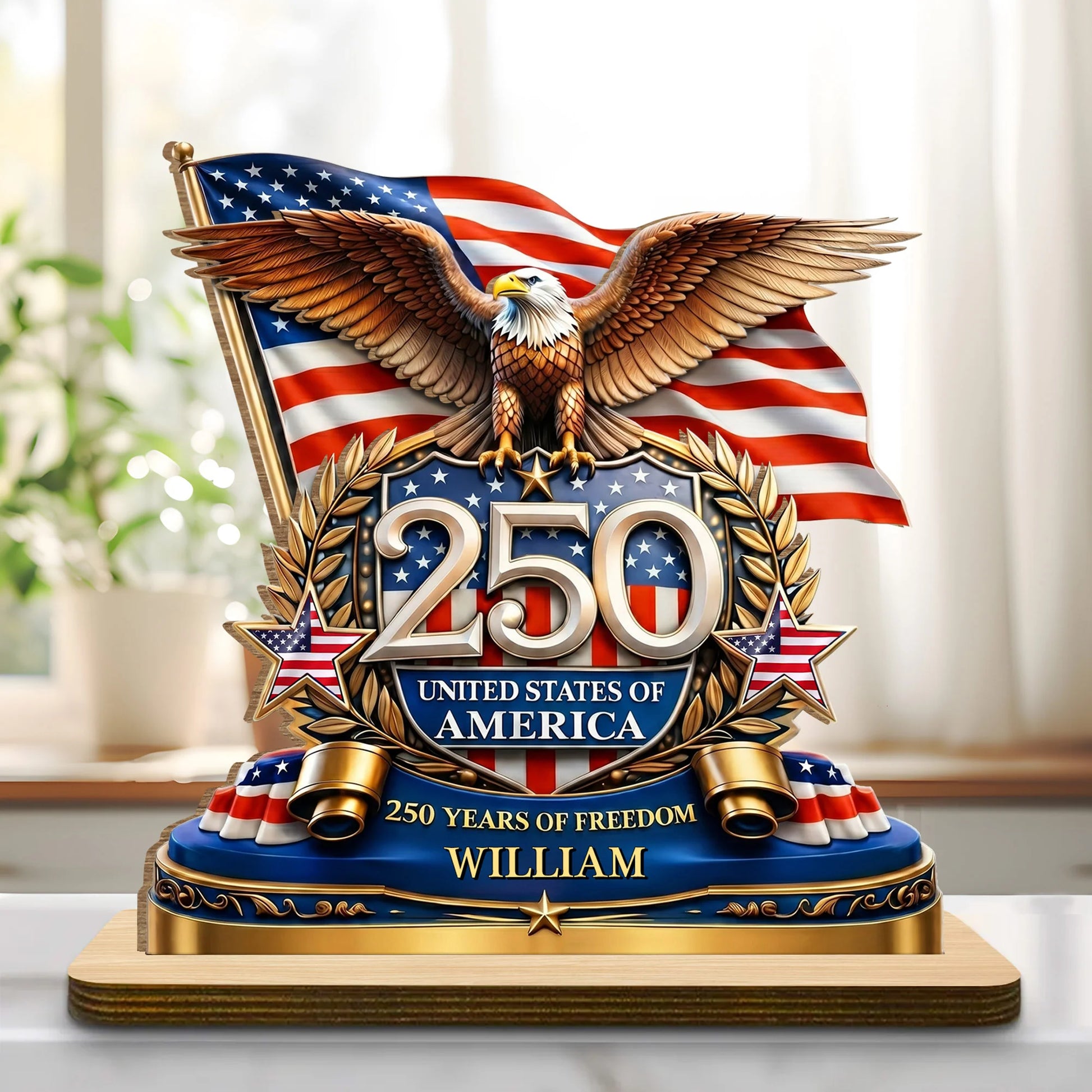 Personalized patriotic wooden plaque with bald eagle and American flag for Veterans Day gift image 8