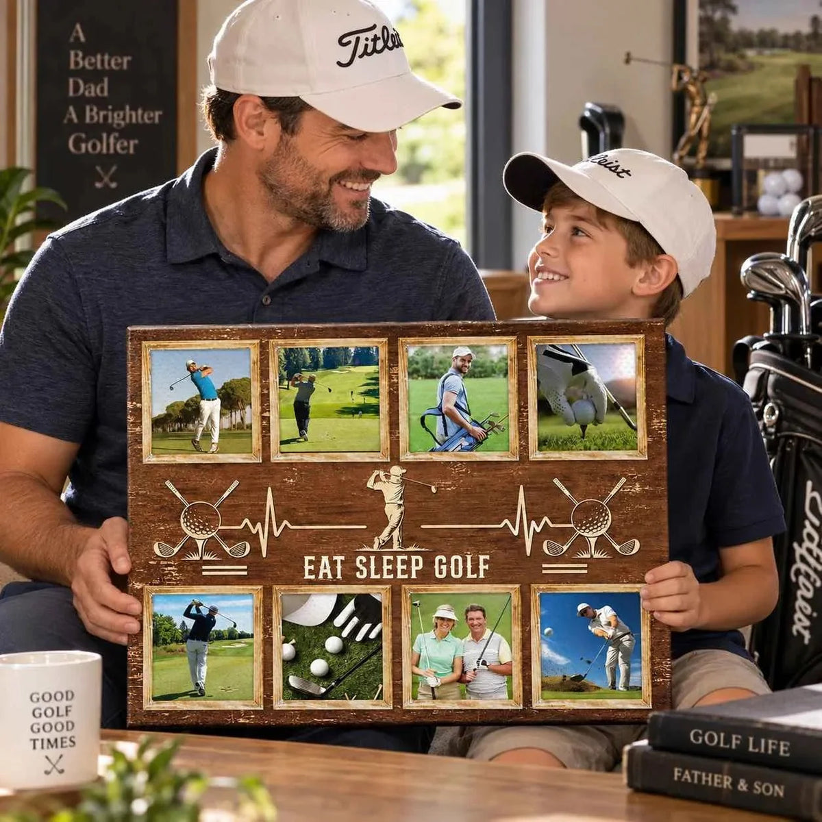 Personalized Eat Sleep Golf Photo Collage Canvas / Poster - Custom Golfer Wall Art Gift for Dad and Husband