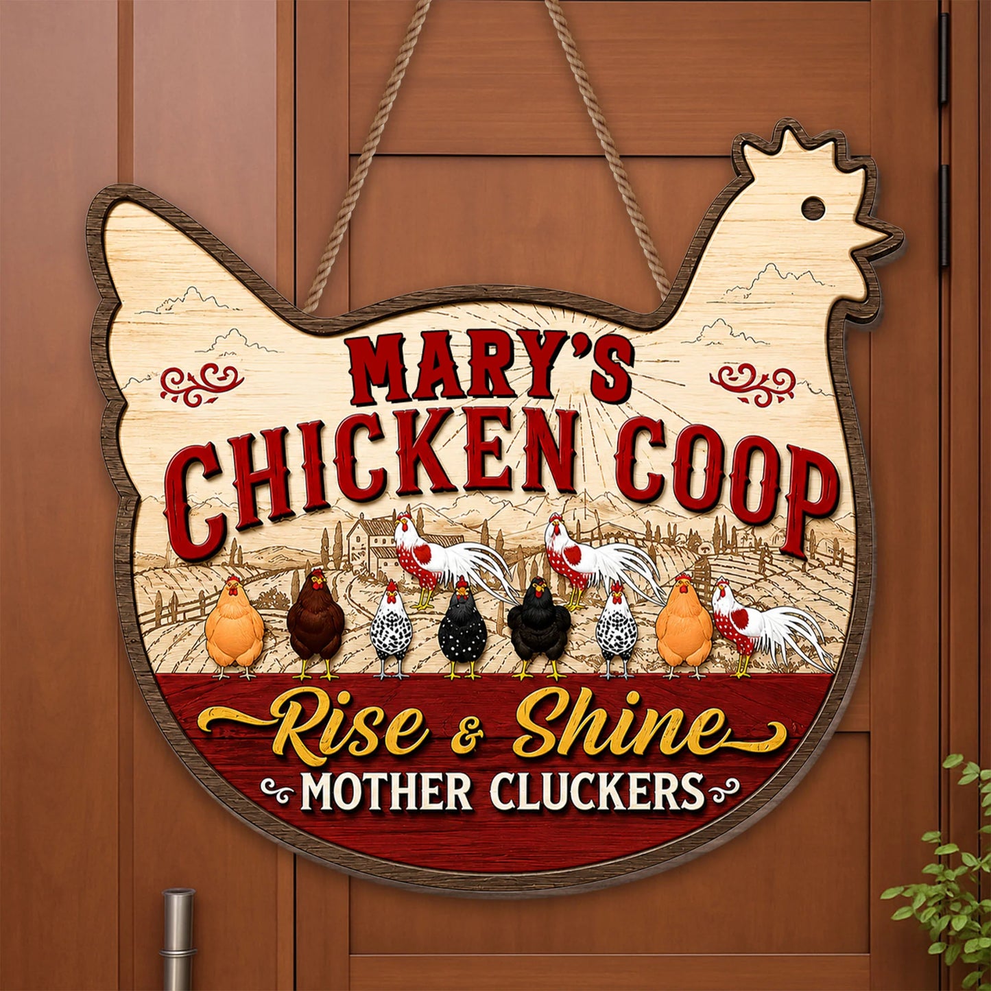 Wood Sign material and size view - Custom Chicken Coop Wood Sign