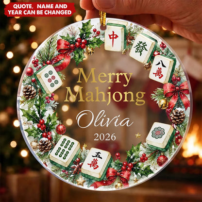 Merry Mahjong Custom Acrylic Ornament - Personalized Christmas Keepsake for Best Friends