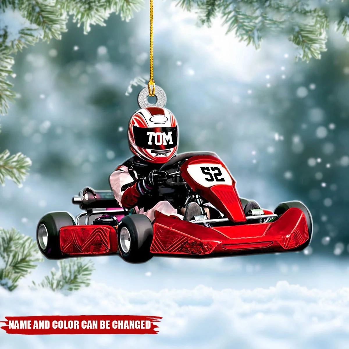 Go Kart Racer Personalized Wooden Ornament  - Christmas Keepsake Gift for Race Car Lovers