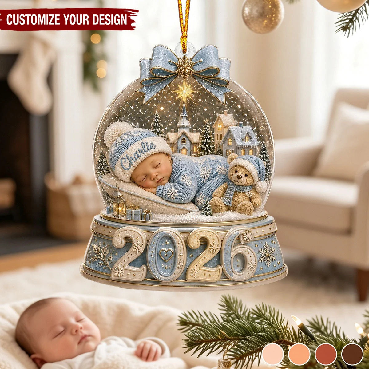 Baby First Christmas 2026 Personalized Acrylic Ornament - Snow Globe Keepsake Gift for New Parents