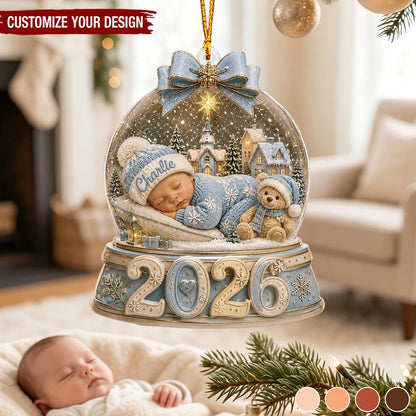 Baby First Christmas 2026 Personalized Acrylic Ornament - Snow Globe Keepsake Gift for New Parents