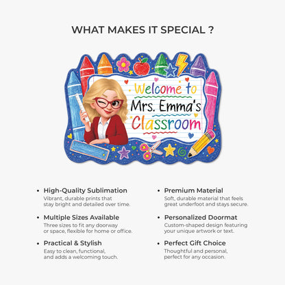 Personalized teacher doormat with custom name reading Welcome to Classroom for teacher appreciation gift image 6