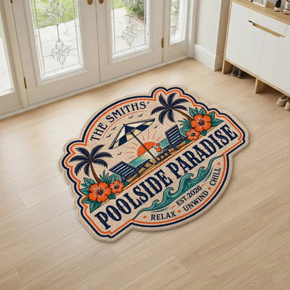 Poolside Paradise Personalized Shaped Doormat - Custom Summer Outdoor Mat for Family Decor