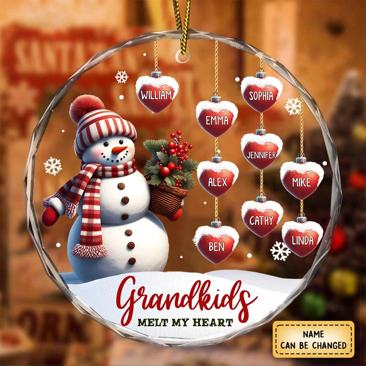 Grandkids Melt My Heart Personalized Glass Ornament - Custom Christmas Keepsake for Grandma Grandpa