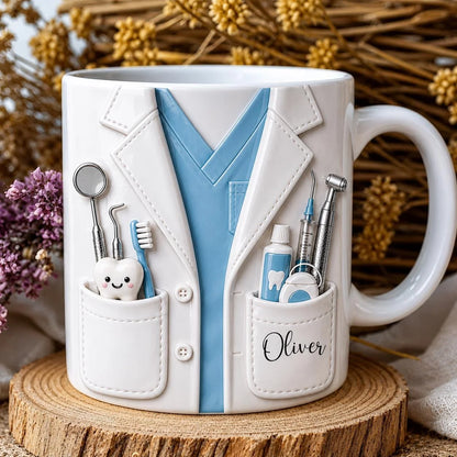 Custom Scrub Coat Dentist Mug - Personalized Hygienist Graduation Gift for Dental