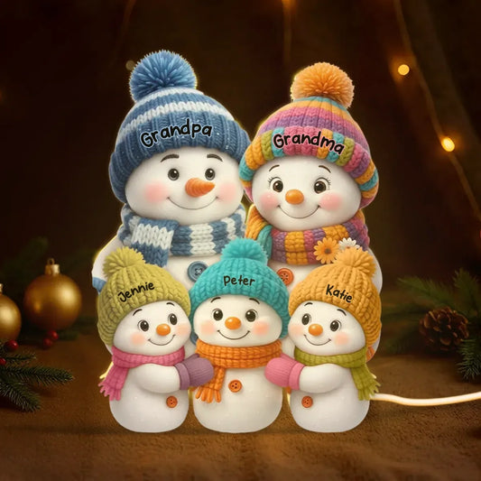 Custom Snowman Family Acrylic Light Box - Personalized Night Light for Grandma Grandpa