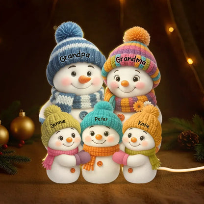 Custom Snowman Family Acrylic Light Box - Personalized Night Light for Grandma Grandpa