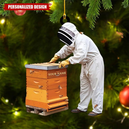 Personalized Beekeeper Acrylic Ornament - Custom Honeybee Hive Hanging Keepsake Gift