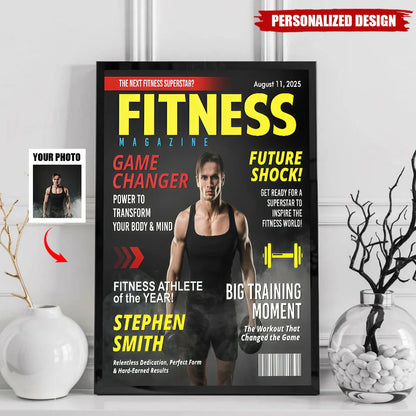 Custom fitness magazine cover poster featuring a personalized photo and name print for gym lover motivation wall art image 6