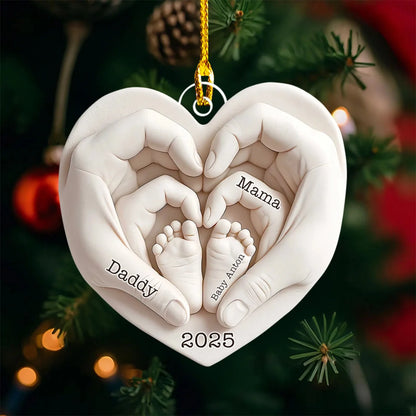 Heart Of Love Personalized Baby First Christmas Acrylic Ornament - Family Keepsake for New Parents