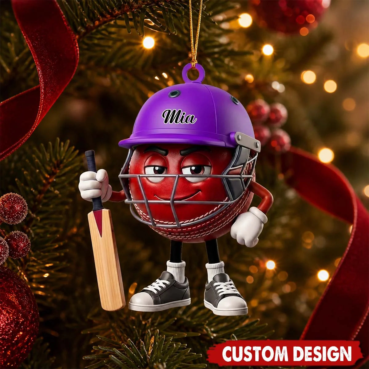 Personalized Cricket Mascot Acrylic Ornament - Custom Name Sports Keepsake Gift for Cricket Lovers