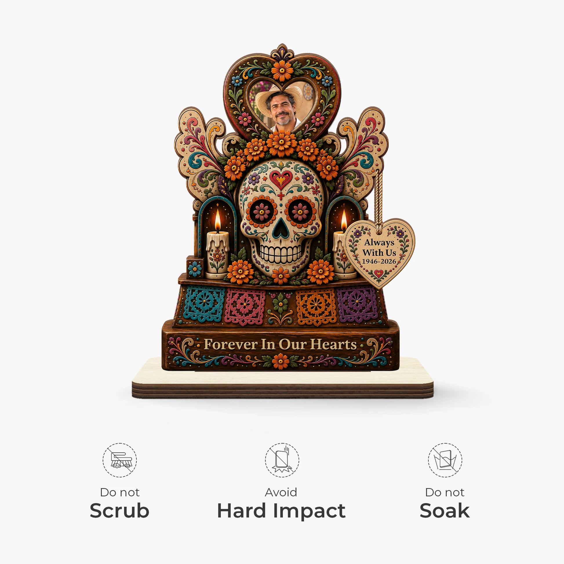 "Forever In Our Hearts" Personalized Memorial Wooden Plaque - Custom Day of the Dead Keepsake for Family
