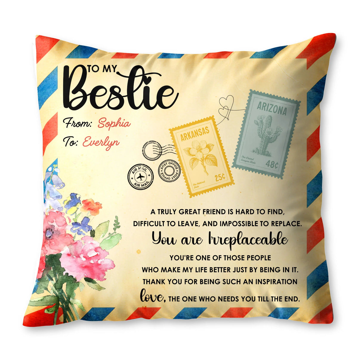To My Bestie You Are Irreplaceable Personalized Pillow - Custom Long Distance Gift for BFF