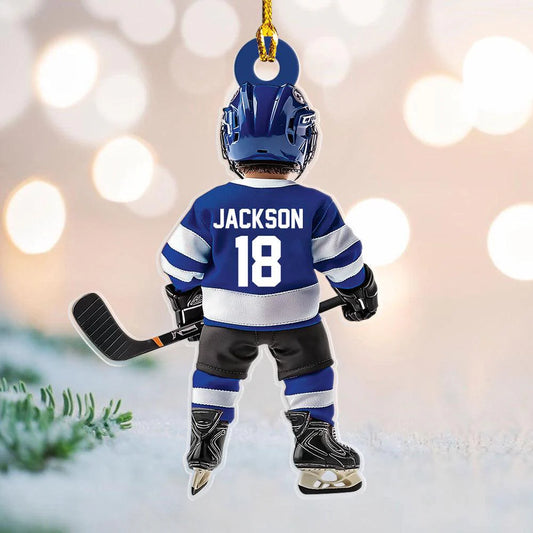 Custom Hockey Player Name Ornament for Kids/Babies with personalized design details for meaningful gifting