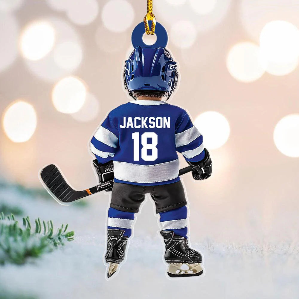 Custom Hockey Player Name Ornament for Kids/Babies with personalized design details for meaningful gifting