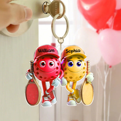 Pickleball Passion Personalized Couple Keychain - Custom Acrylic Keepsake for Pickleball Lovers