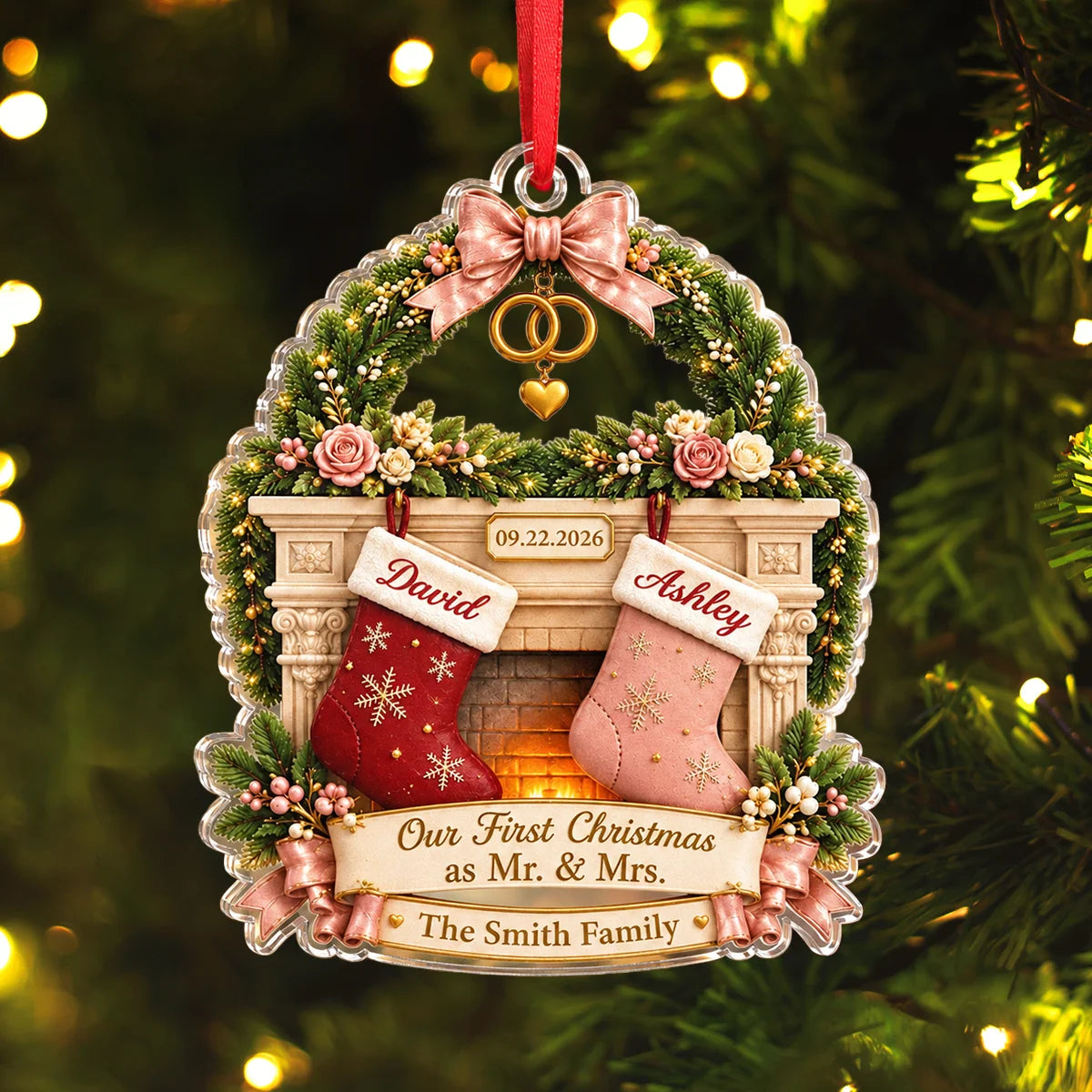 Our First Christmas as Mr. & Mrs. Custom Names Acrylic Ornament - Personalized Newlywed Keepsake Gift for Couples, Husband Wife