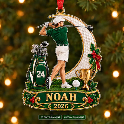 Custom Male Golfer Christmas Ornament - Personalized Acrylic Keepsake Gift