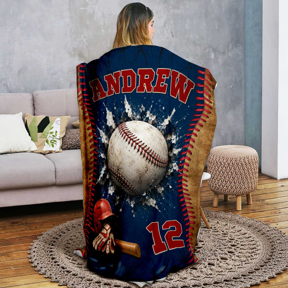 Personalized baseball blanket with custom name Andrew and number 12 for son senior night gift image 6