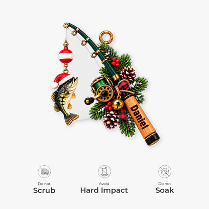 Personalized Fishing Rod Acrylic Christmas Ornament - Custom Name Holiday Keepsake Gift for Anglers and Fisherman Dad