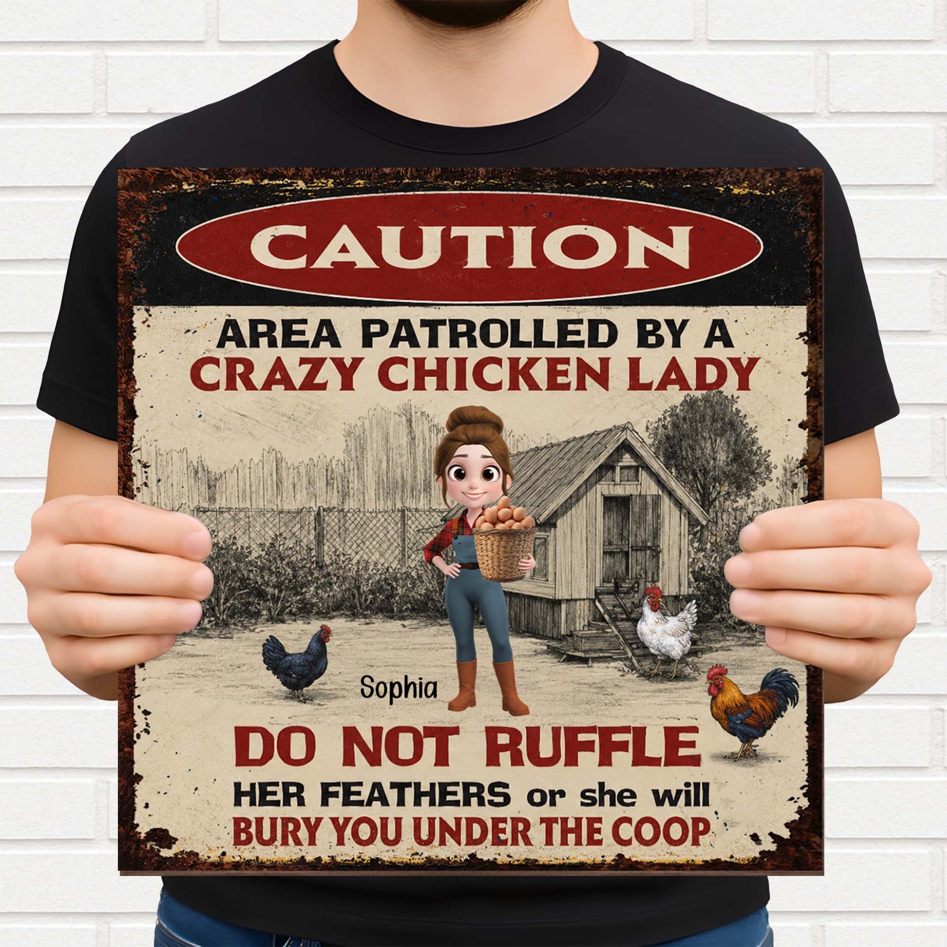 Wood Sign material and size view - Personalized Chicken Lady Wood Sign