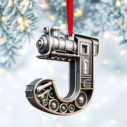 Vintage Steam Train Initial Personalized Acrylic Ornament - Custom Christmas Tree Decor