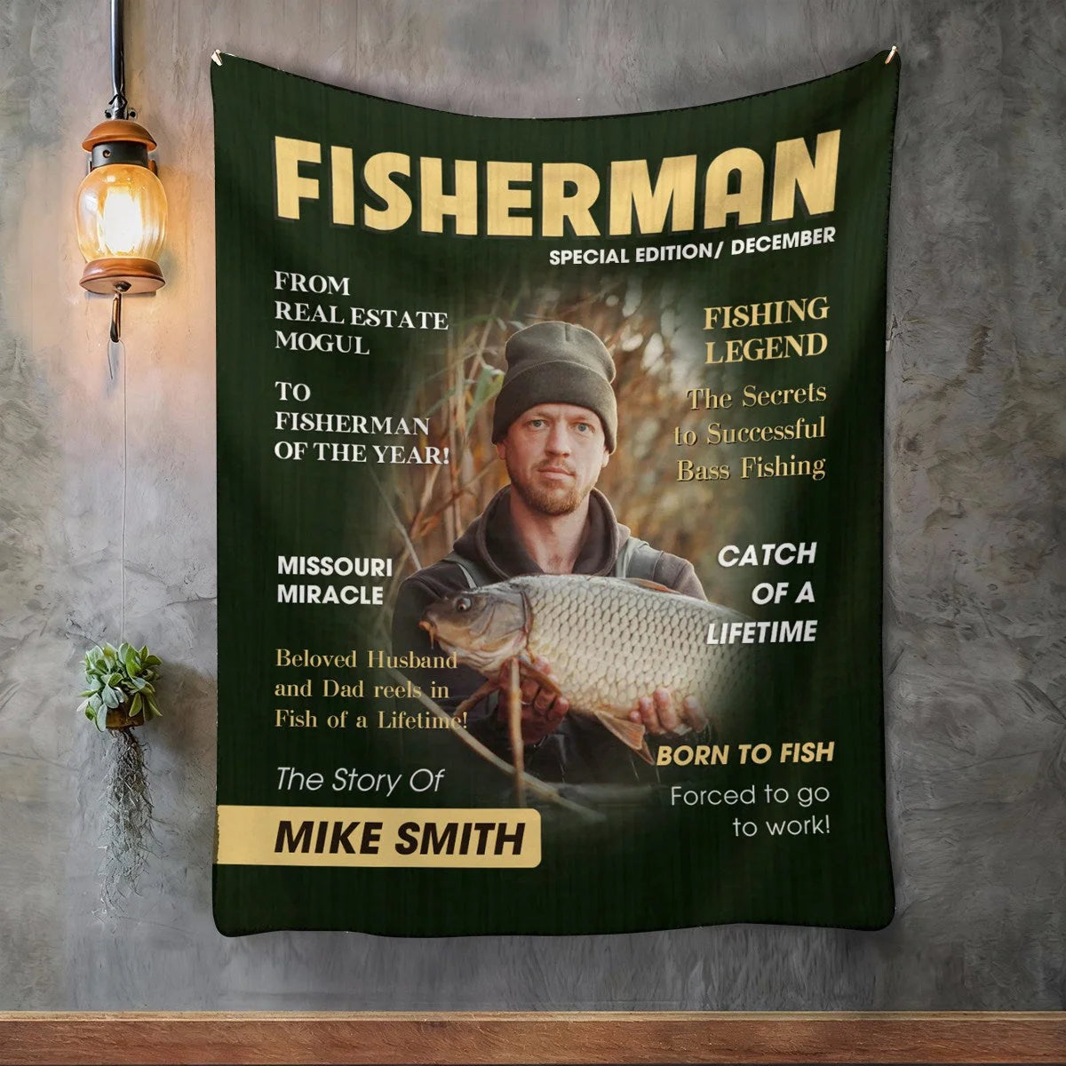 Born to Fish Custom Photo Cover Blanket - Personalized Fishing Blanket Gift for Dad & Husband