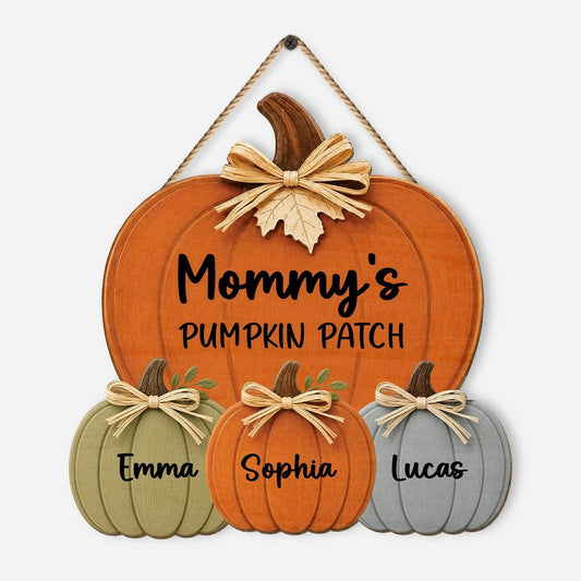 Mommy's Pumpkin Patch Personalized Wood Sign - Custom Family Fall Wall Hanging Decor