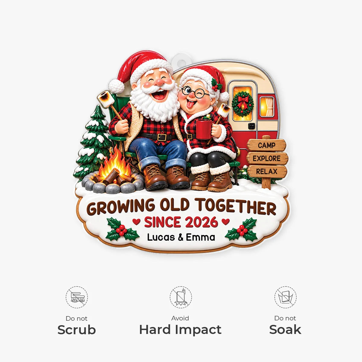 "Growing Old Together" Personalized Camping Acrylic Ornament - Christmas Gift for Couples