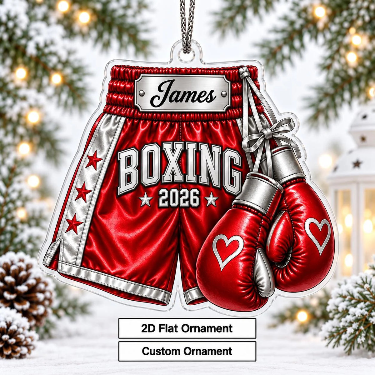 Custom Boxing Gloves & Shorts Christmas Acrylic Ornament - Personalized Gift for Boxer Coach Athlete
