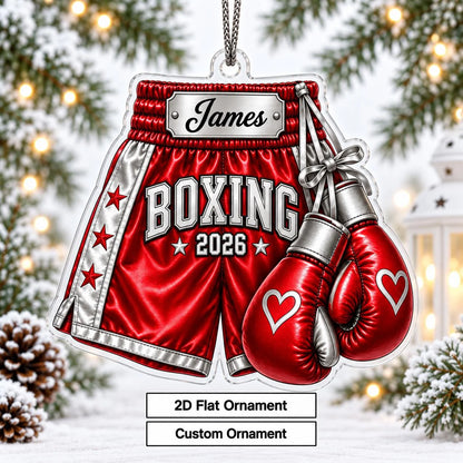Custom Boxing Gloves & Shorts Christmas Acrylic Ornament - Personalized Gift for Boxer Coach Athlete