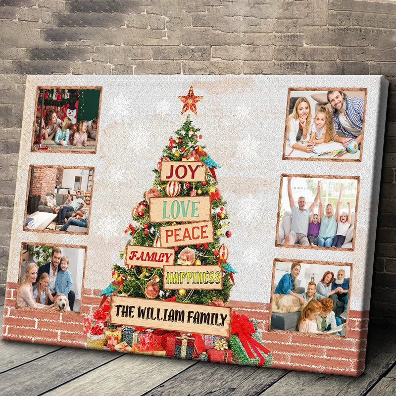 Joy Love Peace Personalized Family Photo Canvas / Poster - Custom Christmas Wall Art Gift for Family