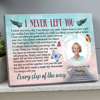 "I Never Left You" Personalized Photo Canvas / Poster - Custom Memorial Wall Art Keepsake for Family