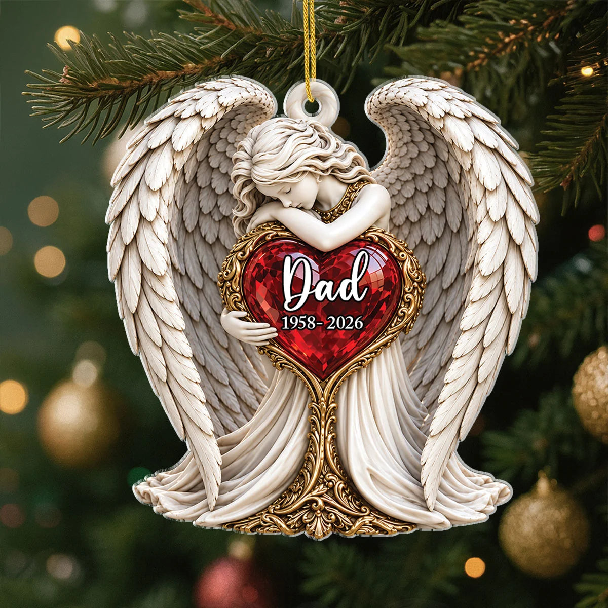Angel Holding Heart Personalized Memorial Acrylic Ornament - Keepsake Gift for Mom Dad
