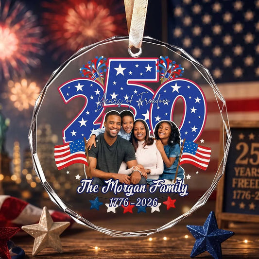 250 Years of Freedom Personalized Photo Ornament - Custom Patriotic Glass Family Christmas Decor