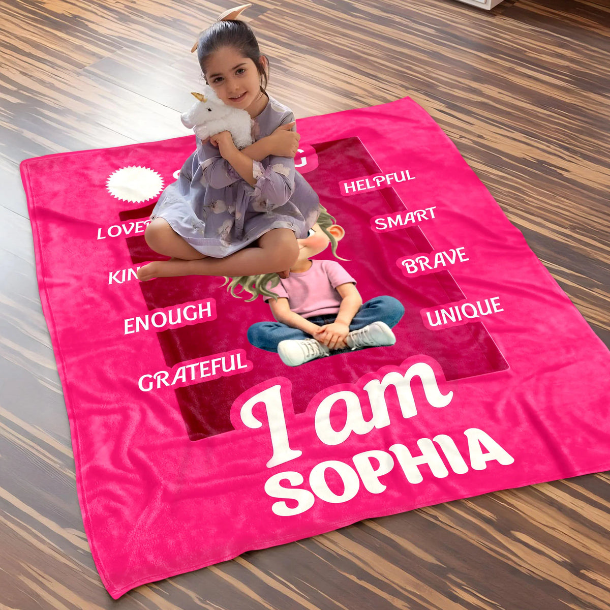I Am Strong, Loved, Helpful, Unique Animated Girl Blanket