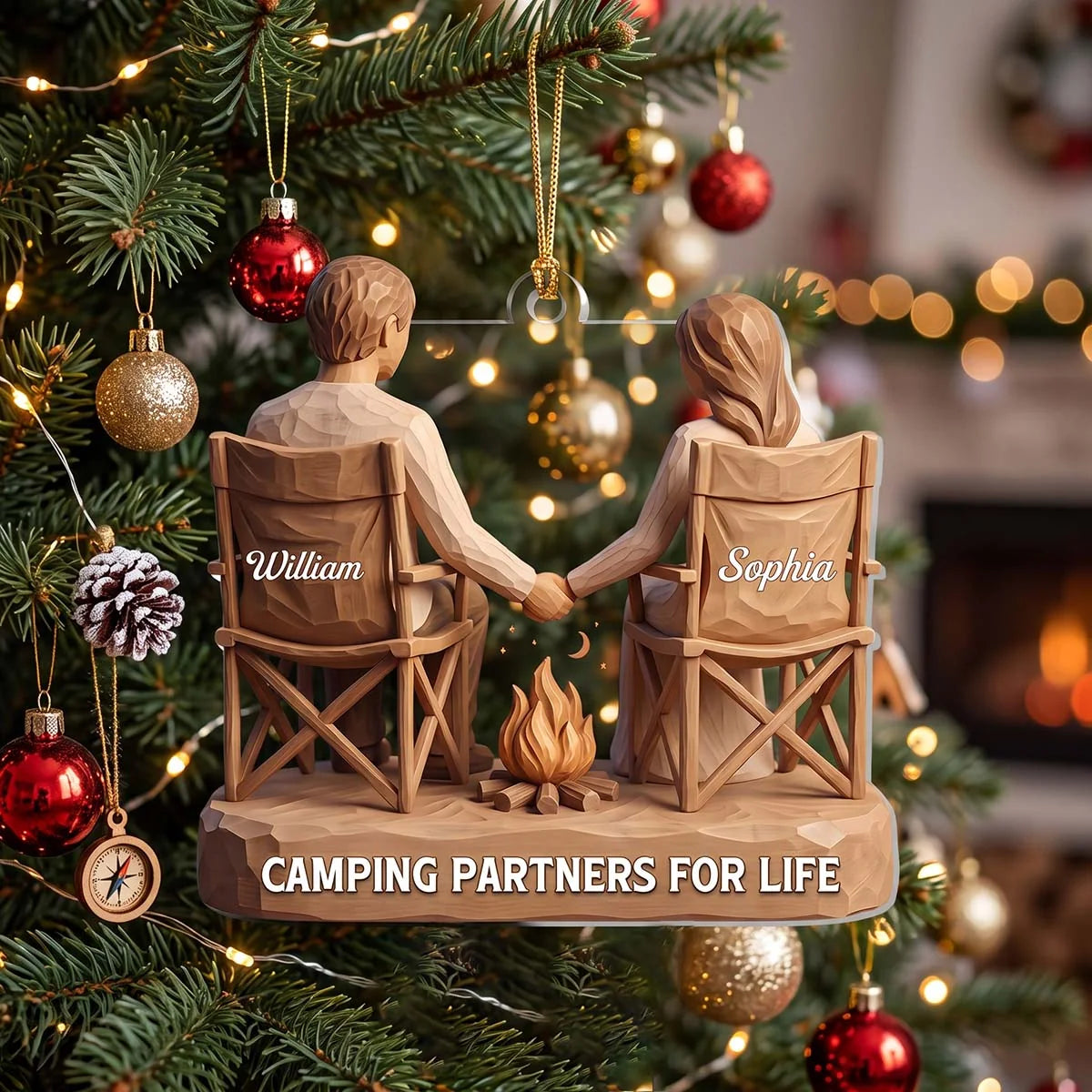 Camping Partners For Life Personalized Acrylic Ornament - Custom Christmas Keepsake Gift for Couples