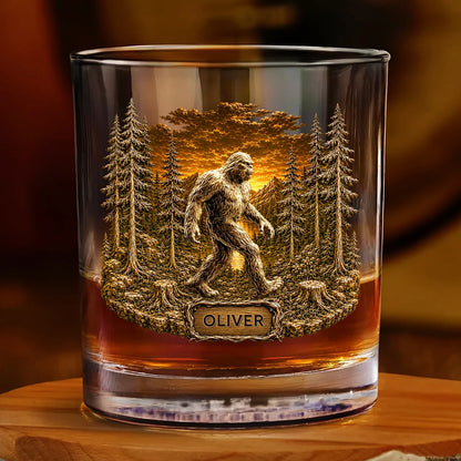 Personalized Bigfoot Sasquatch Whiskey Glass - Custom Name Gifts for Him